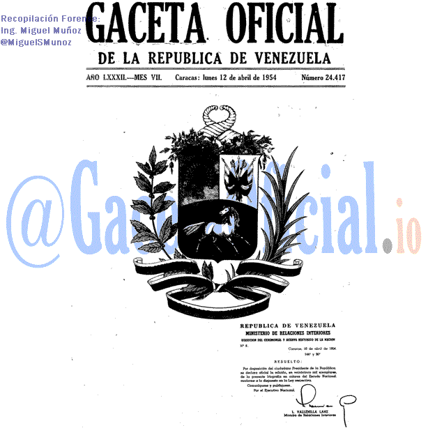 Gaceta Oficial 24417 del 12 Abril 1954