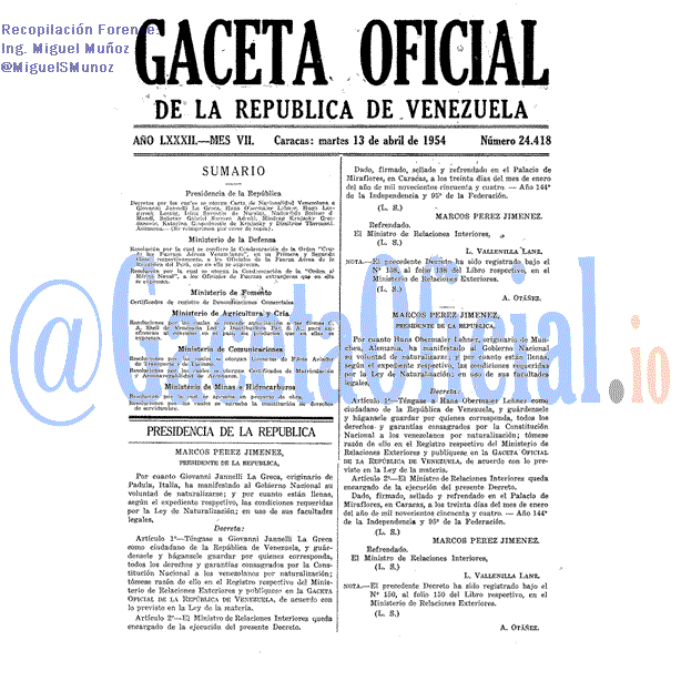 Gaceta Oficial 24418 del 13 Abril 1954