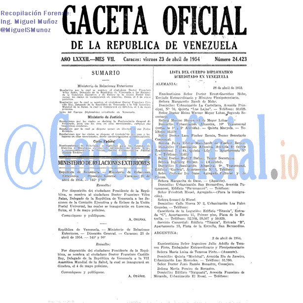 Gaceta Oficial 24423 del 23 Abril 1954
