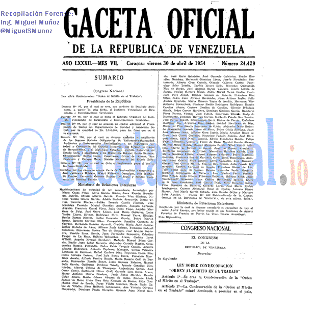Gaceta Oficial 24429 del 30 Abril 1954