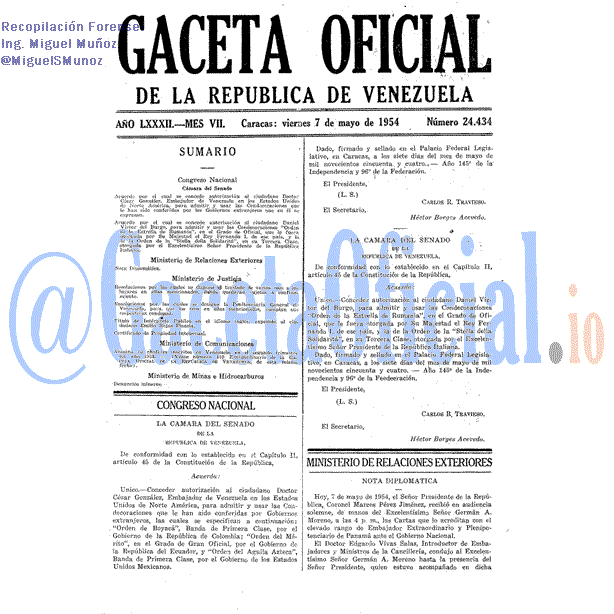 Gaceta Oficial 24434 del 7 Mayo 1954