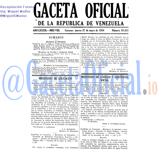 Gaceta Oficial 24451 del 27 Mayo 1954