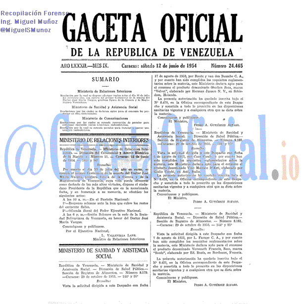 Gaceta Oficial 24465 del 12 Junio 1954