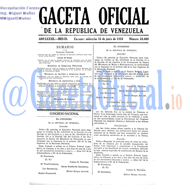 Gaceta Oficial 24468 del 16 Junio 1954