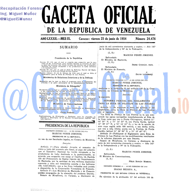 Gaceta Oficial 24476 del 25 Junio 1954