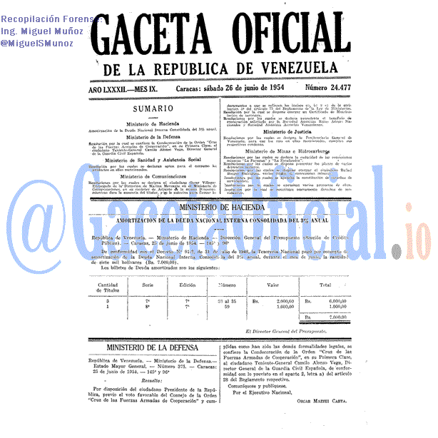 Gaceta Oficial 24477 del 26 Junio 1954