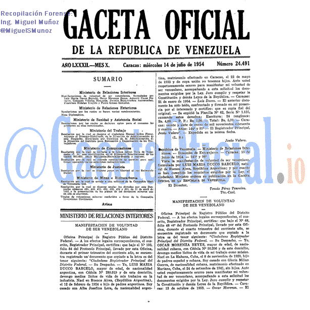 Gaceta Oficial 24491 del 14 Julio 1954