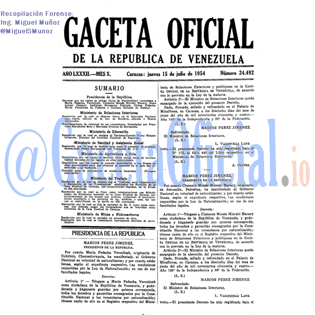 Gaceta Oficial 24492 del 15 Julio 1954
