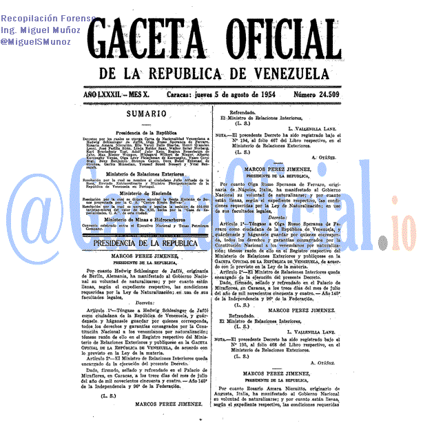 Gaceta Oficial 24509 del 5 Agosto 1954