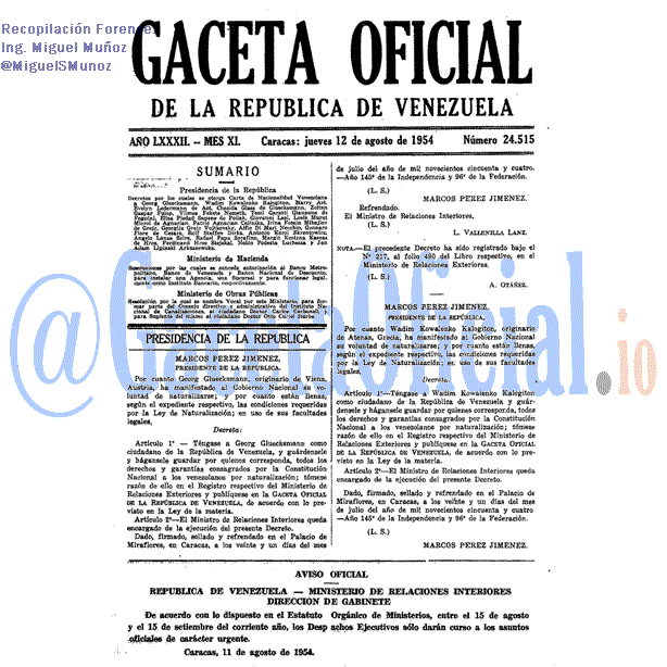 Gaceta Oficial 24515 del 12 Agosto 1954