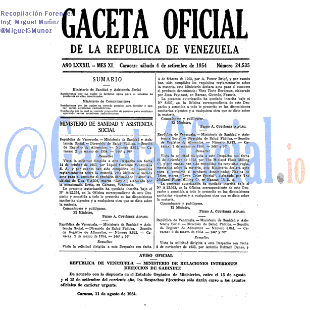 Gaceta Oficial 24535 del 4 Septiembre 1954