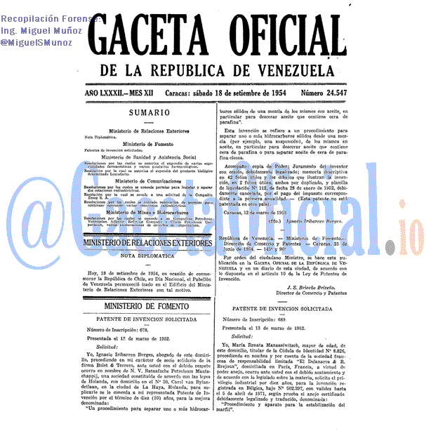 Gaceta Oficial 24547 del 18 Septiembre 1954