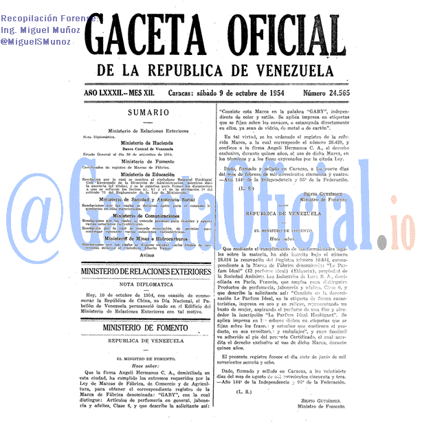 Gaceta Oficial 24565 del 9 Octubre 1954