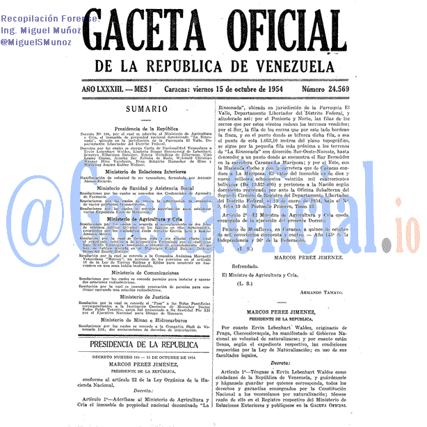 Gaceta Oficial 24569 del 15 Octubre 1954