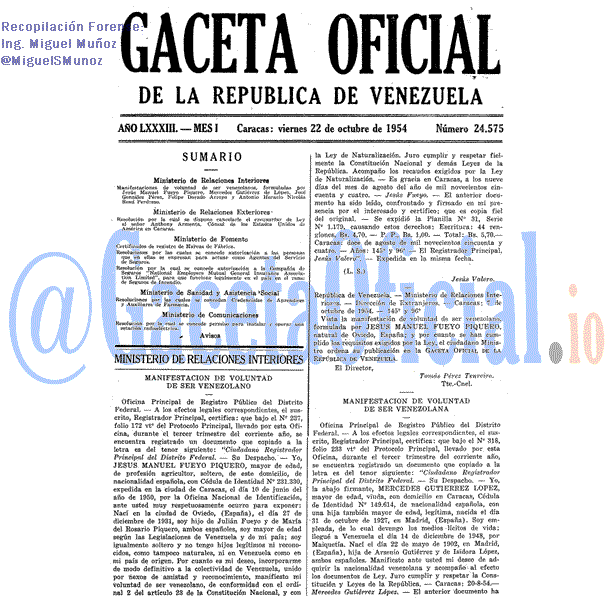Gaceta Oficial 24575 del 22 Octubre 1954