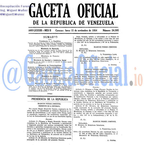 Gaceta Oficial 24595 del 15 Noviembre 1954