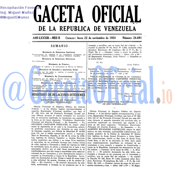 Gaceta Oficial 24601 del 22 Noviembre 1954
