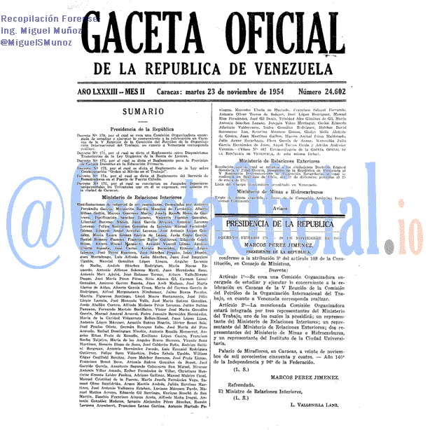 Gaceta Oficial 24602 del 23 Noviembre 1954