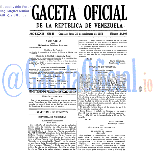 Gaceta Oficial 24607 del 29 Noviembre 1954