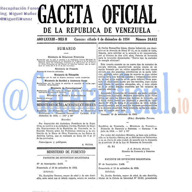 Gaceta Oficial 24612 del 4 Diciembre 1954