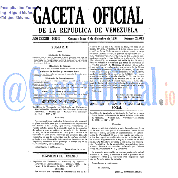 Gaceta Oficial 24613 del 6 Diciembre 1954
