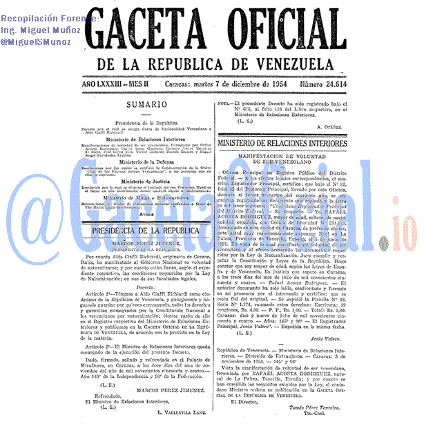 Gaceta Oficial 24614 del 7 Diciembre 1954