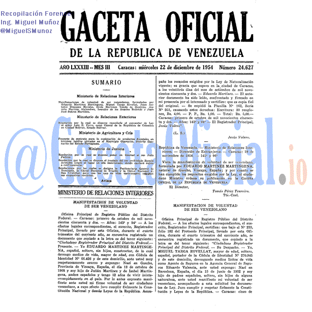 Gaceta Oficial 24627 del 22 Diciembre 1954