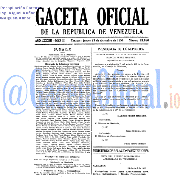 Gaceta Oficial 24628 del 23 Diciembre 1954