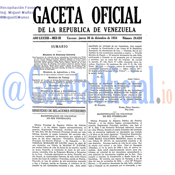 Gaceta Oficial 24633 del 30 Diciembre 1954
