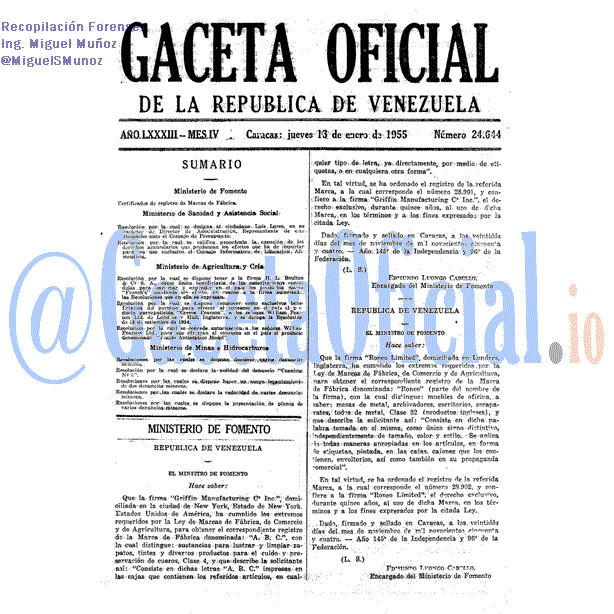 Gaceta Oficial 24644 del 13 Enero 1955