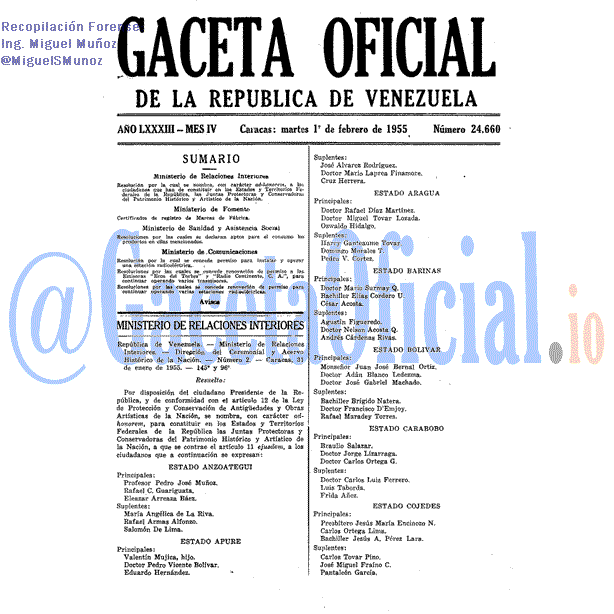 Gaceta Oficial 24660 del 1 Febrero 1955