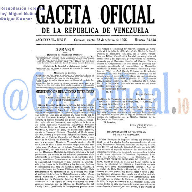 Gaceta Oficial 24678 del 22 Febrero 1955