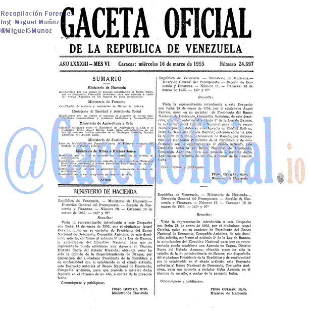 Gaceta Oficial 24697 del 16 Marzo 1955