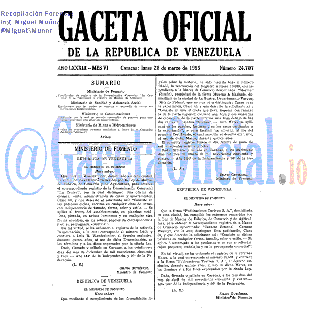 Gaceta Oficial 24707 del 28 Marzo 1955