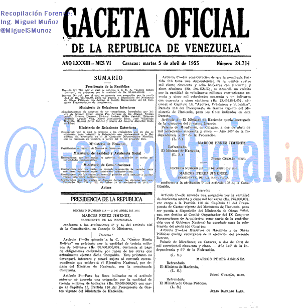 Gaceta Oficial 24714 del 5 Abril 1955