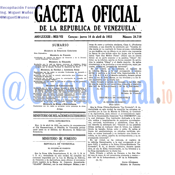 Gaceta Oficial 24719 del 14 Abril 1955