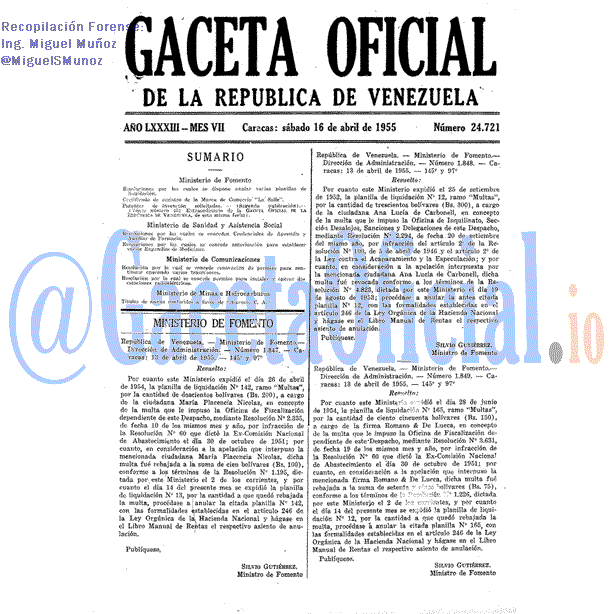 Gaceta Oficial 24721 del 16 Abril 1955