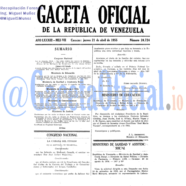 Gaceta Oficial 24724 del 21 Abril 1955