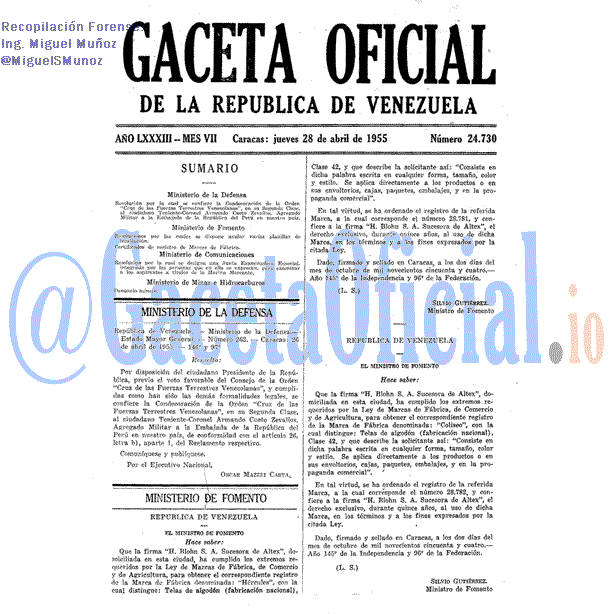 Gaceta Oficial 24730 del 28 Abril 1955