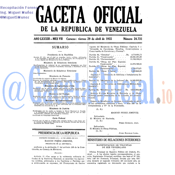 Gaceta Oficial 24731 del 29 Abril 1955