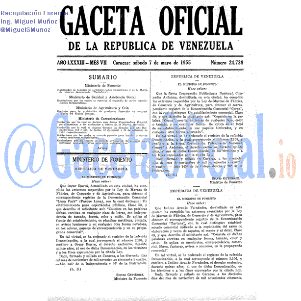 Gaceta Oficial 24738 del 7 Mayo 1955