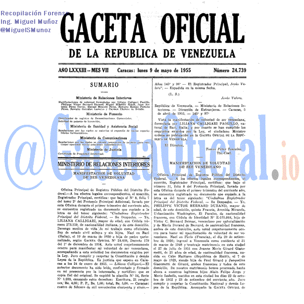 Gaceta Oficial 24739 del 9 Mayo 1955