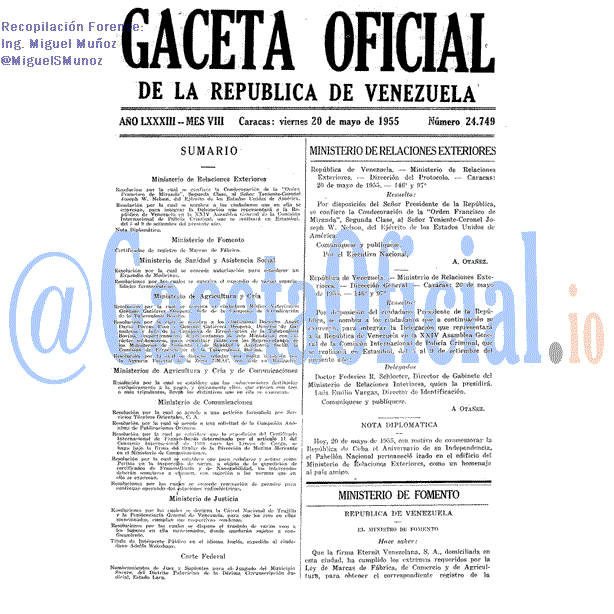 Gaceta Oficial 24749 del 20 Mayo 1955