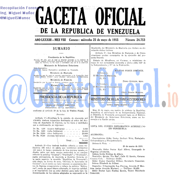 Gaceta Oficial 24753 del 25 Mayo 1955