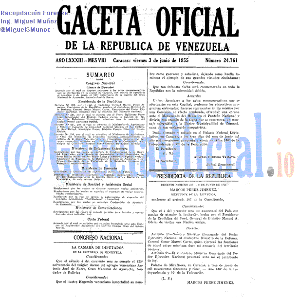 Gaceta Oficial 24761 del 3 Junio 1955