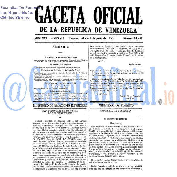 Gaceta Oficial 24762 del 4 Junio 1955