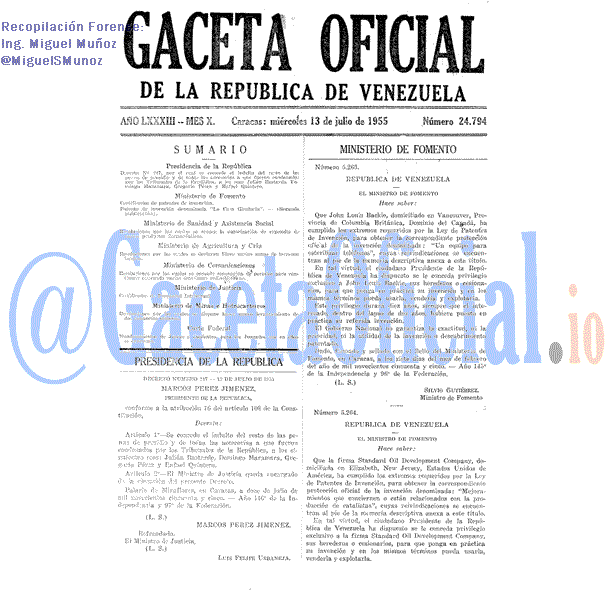 Gaceta Oficial 24794 del 13 Julio 1955