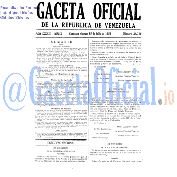 Gaceta Oficial 24796 del 15 Julio 1955