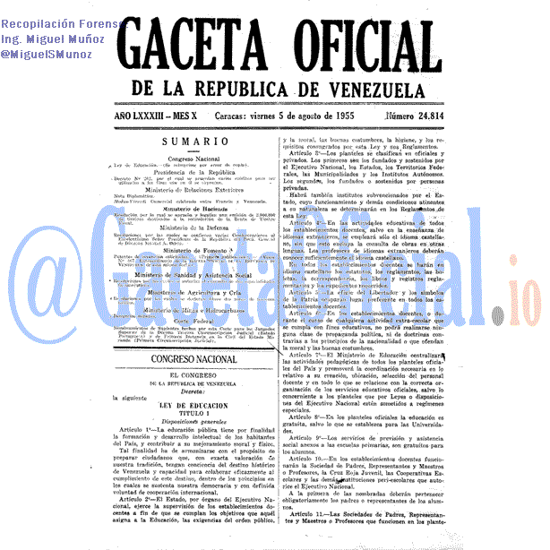Gaceta Oficial 24814 del 5 Agosto 1955