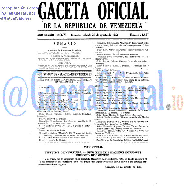 Gaceta Oficial 24827 del 20 Agosto 1955